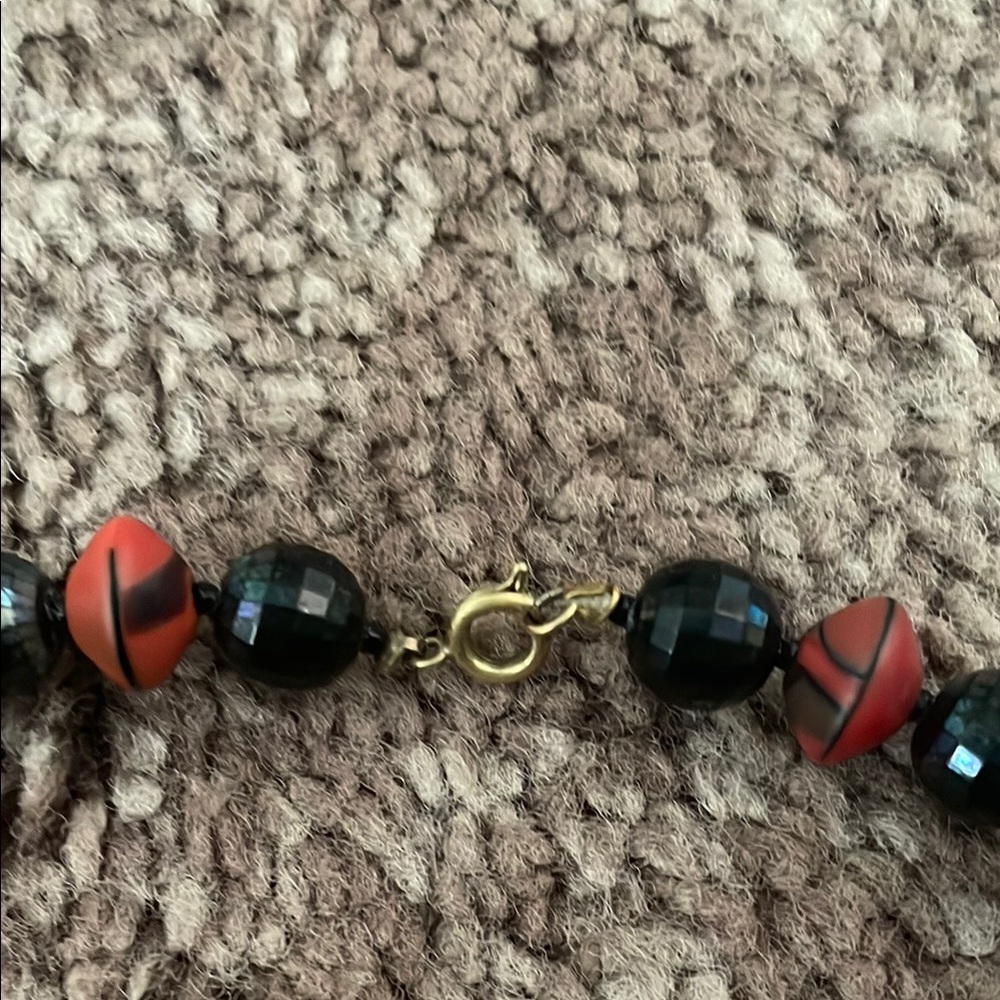 Black and Red Beaded Necklace with Toggle Clasp